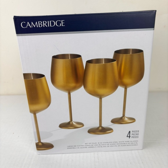 CAMBRIDGE set of 4 stainless steel white wine glasses in gold tone/NIB - Picture 2 of 11